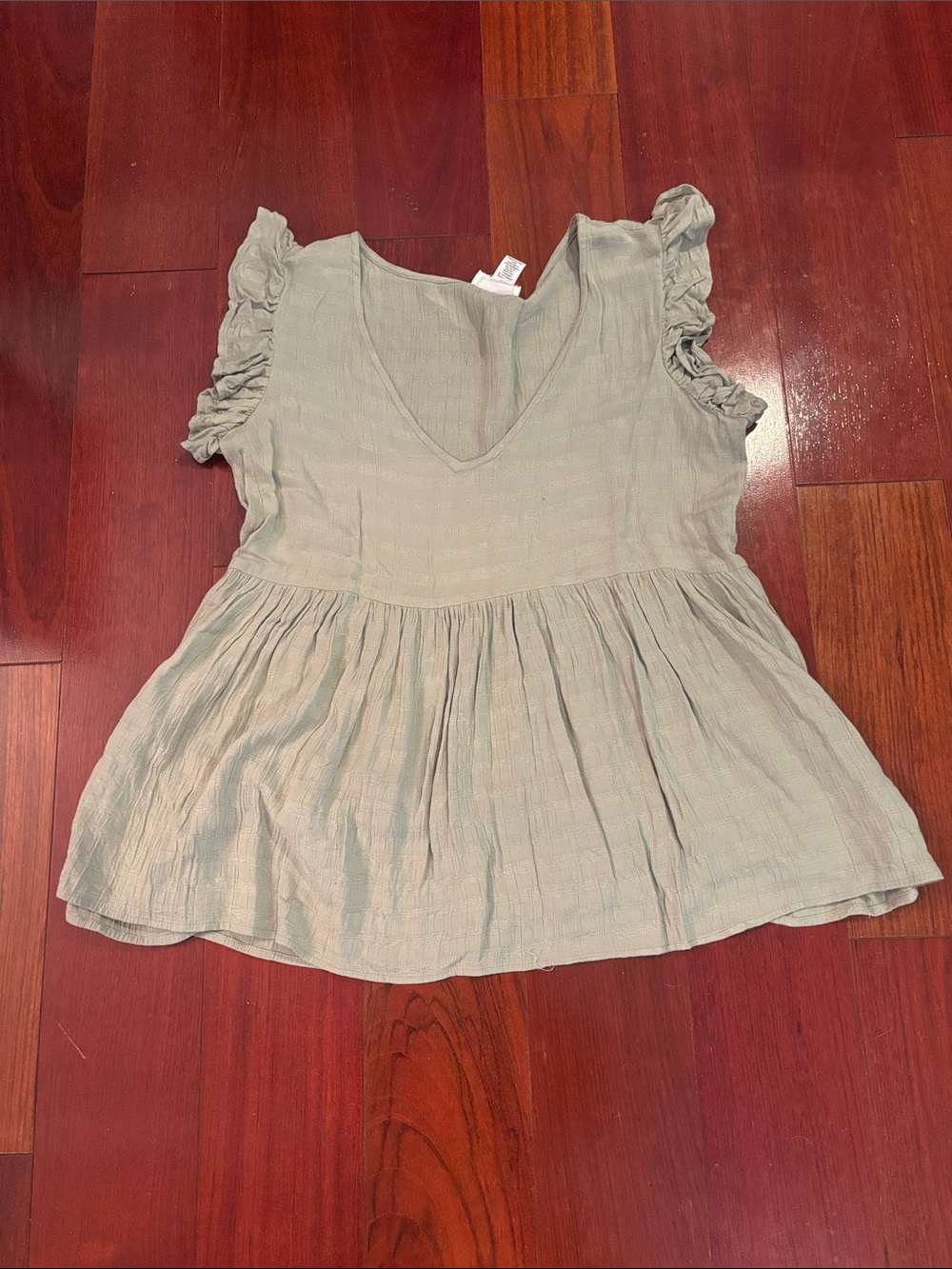 Japna Sage Green V-Neck Peplum Top with Ruffle Sleeves